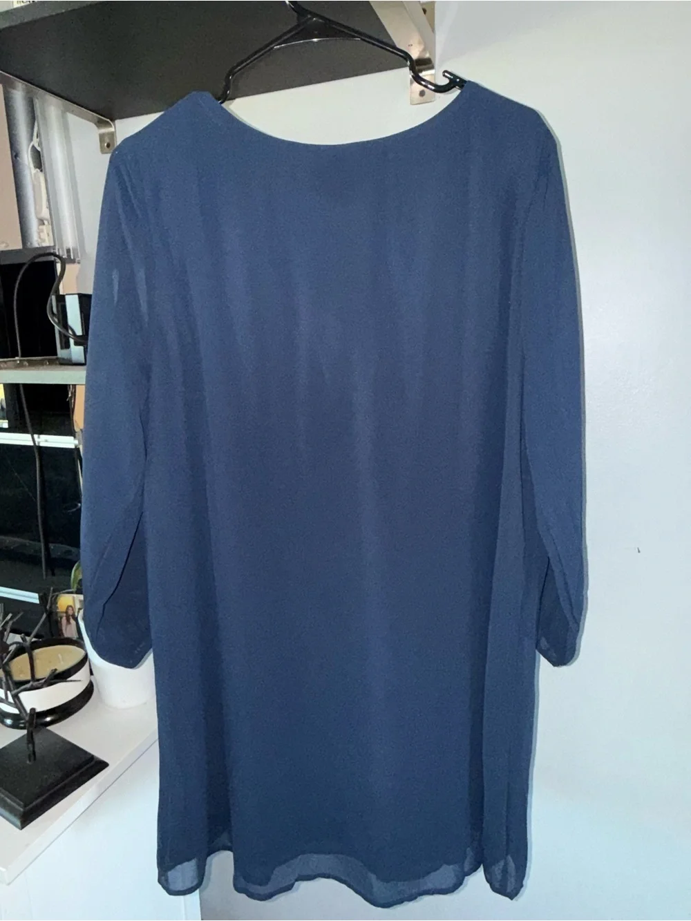 Lulus Navy Chiffon Cold Shoulder V-Neck Shift Dress 3/4 Sleeve XL